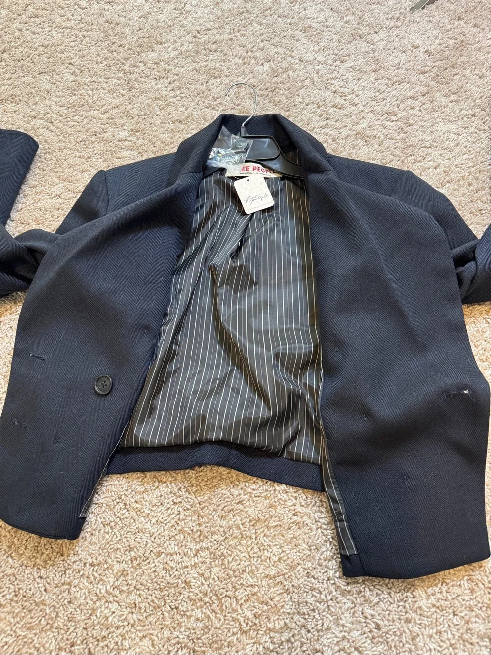 NWT Free People Cropped Double-Breasted Black Women's Blazer Jacket Size XS